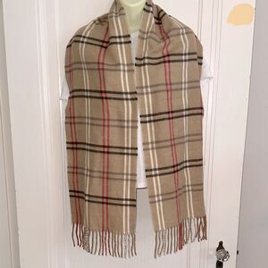 Cejon Italian Made Plaid Tan,‎ Red, Gray & Cream Acrylic Winter Scarf